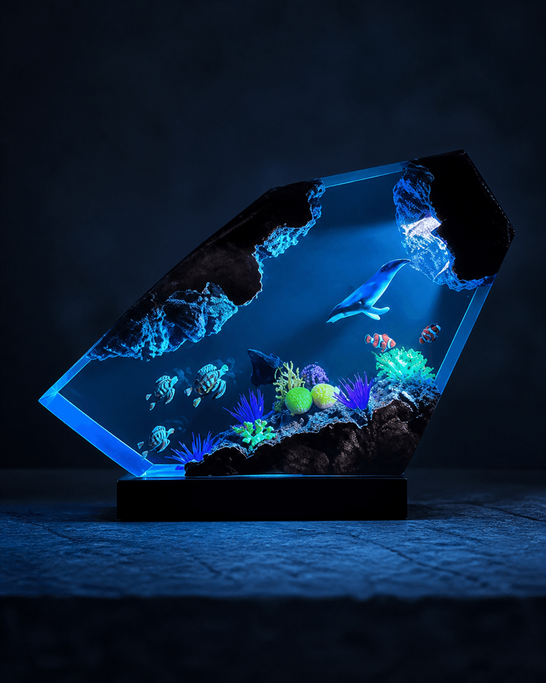 Ocean Cave Resin Lamp with blue light