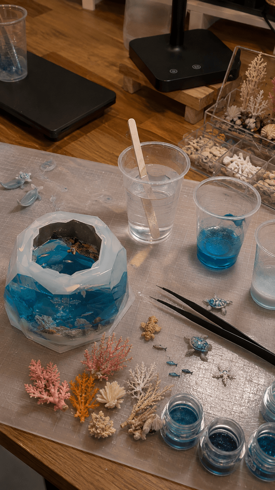 An Ocean Cave Lamp in progress on the making table